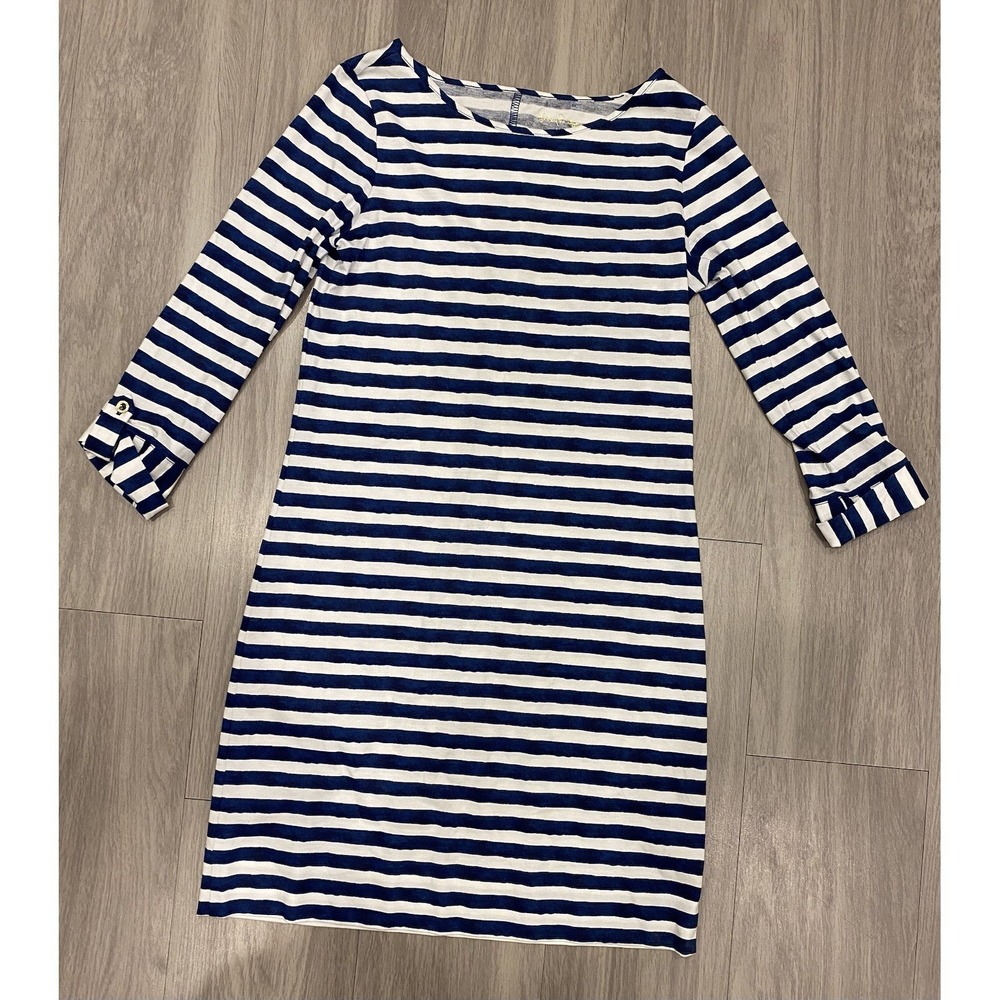 Lilly Pulitzer Dress Womens XS‎ Navy Blue White Striped 3/4 Sleeve Shift *Flaws*